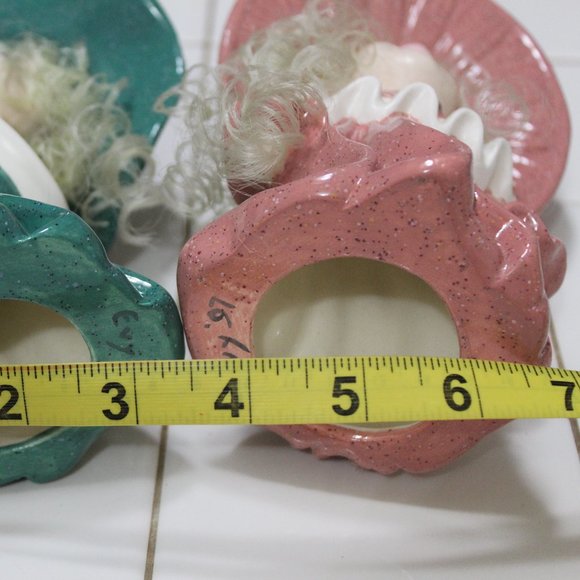 Vintage 1997 set 2-pc ceramic girls blondes pink & green in hats tall 7" - Picture 12 of 12